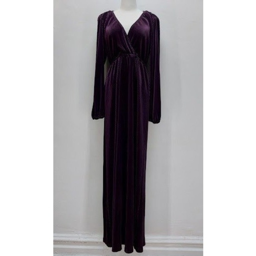 Baltic‎ Born Maxi Dress Women's Large Purple Pleated Surplice Evening Gown Party